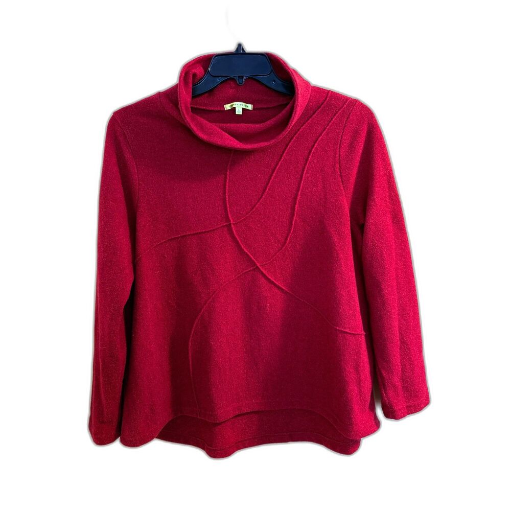 Trisha Tyler Red Artsy Cowl Neck Top - Size‎ Large - Swirl Stitching